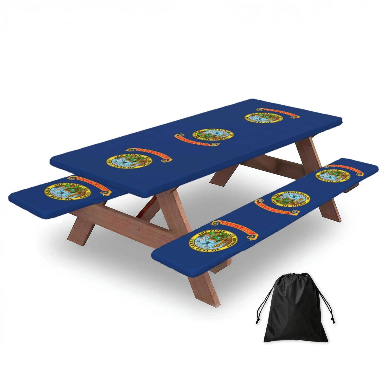 Yqxwjl Black Idaho State Flag Print Camping Essentials Waterproof Camping Table And Bench Cover With Drawstring Bag 183 Cm