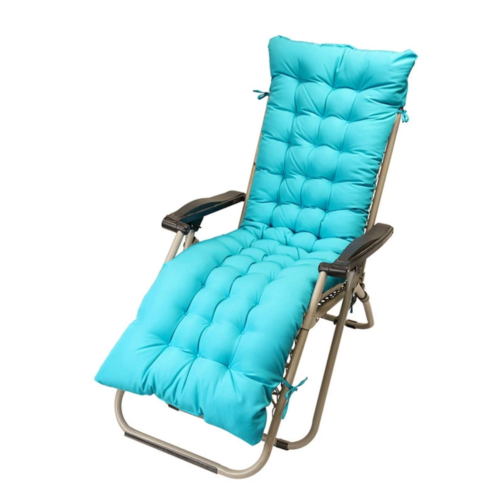 FANSU Coussin de Chaise Longue Epais, Couleur Unie Coussin pour Bain de Soleil Chaise Longue avec Attache Matelas Jardin Exterieur Transat Confortable Antidérapant pour Patio (Bleu lac,170x53cm)