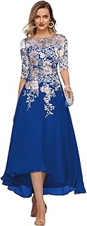 Embroidery Midi Mother of The Bride Dresses for Wedding Tea Length Half Sleeve Lace Chiffon Formal Evening Gowns