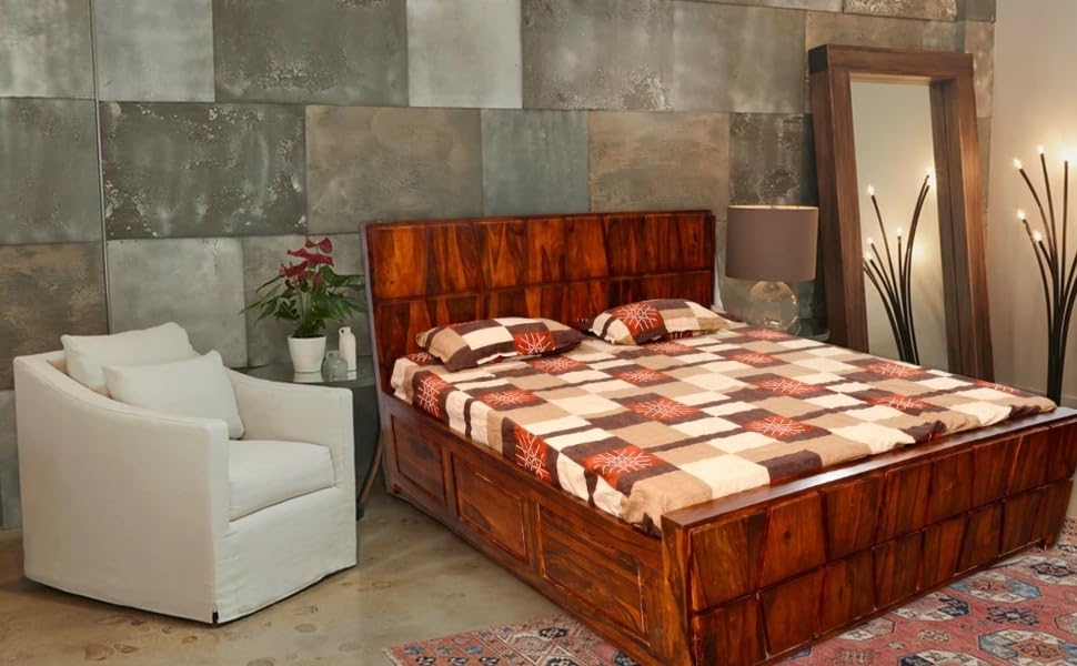 Shisso Furniture Sheesham Wood Queen Size Double Bed with Storage Box for Living Room, Bed Room Solid Wood Queen Box Bed | Finish Color - Natural Brown 2, DIY-image-21