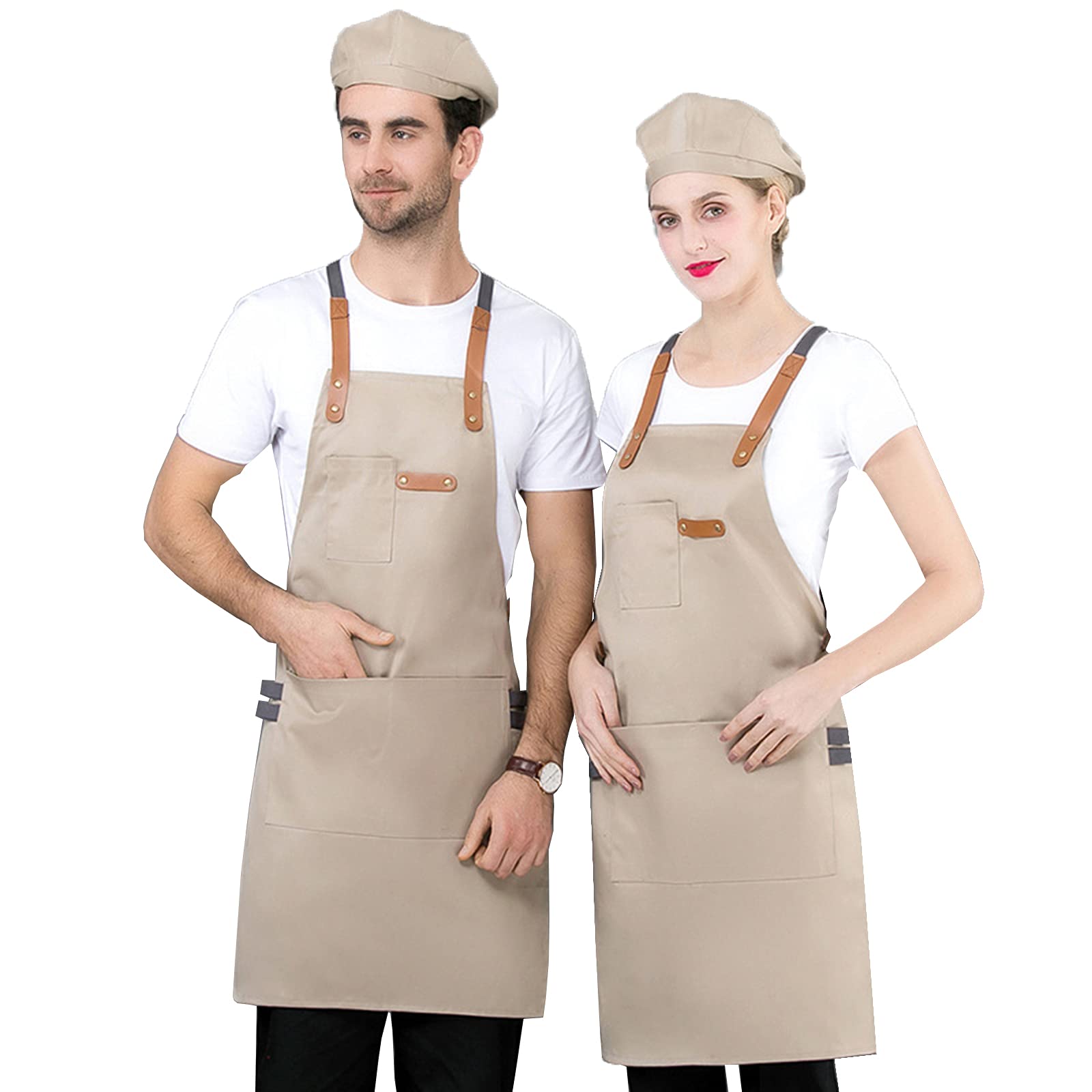 Denim Kitchen Apron, Chef Apron Cooking Apron Server Apron with Adjustable Straps and 3 Pockets for Women Men