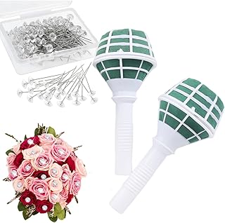 2 PCS Bride Flower Bouquet Holder with 50 PCS Bouquet Pins Foam Floral B...