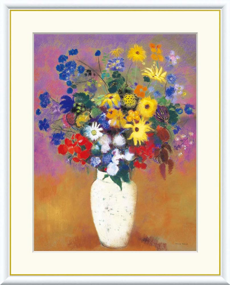 Amazon.co.jp: JHA 絵画 アート額絵 世界の名画 ルドン「白い花瓶の花 