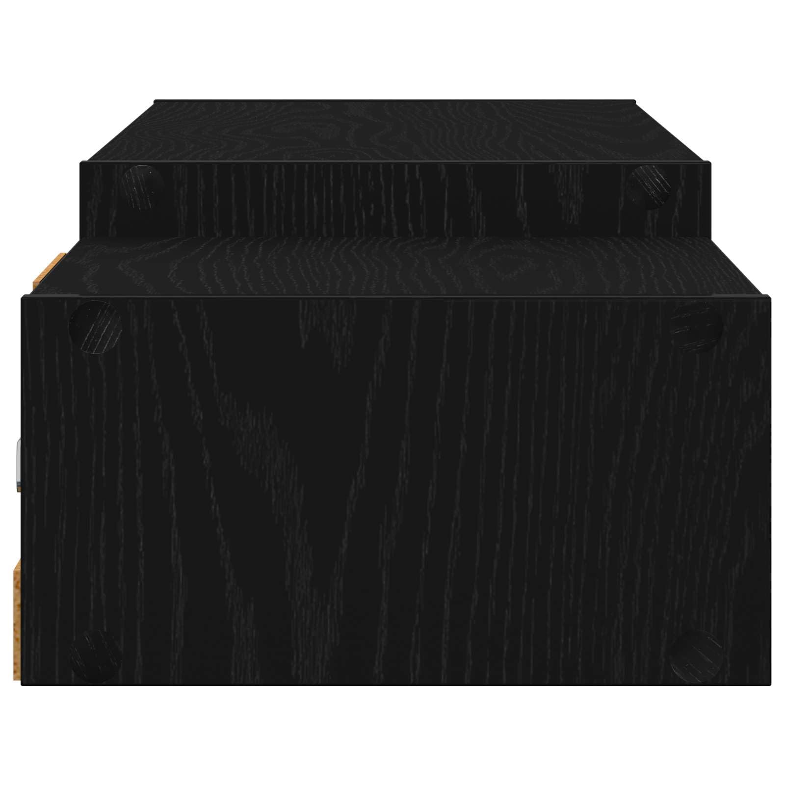 Mobile TV da parete in rovere nero, 140 x 28 x 21 cm, con 3 ripiani, supporto da parete per soggiorno, mensola sospesa, sistema da parete salvaspazio, mensola da parete versatile