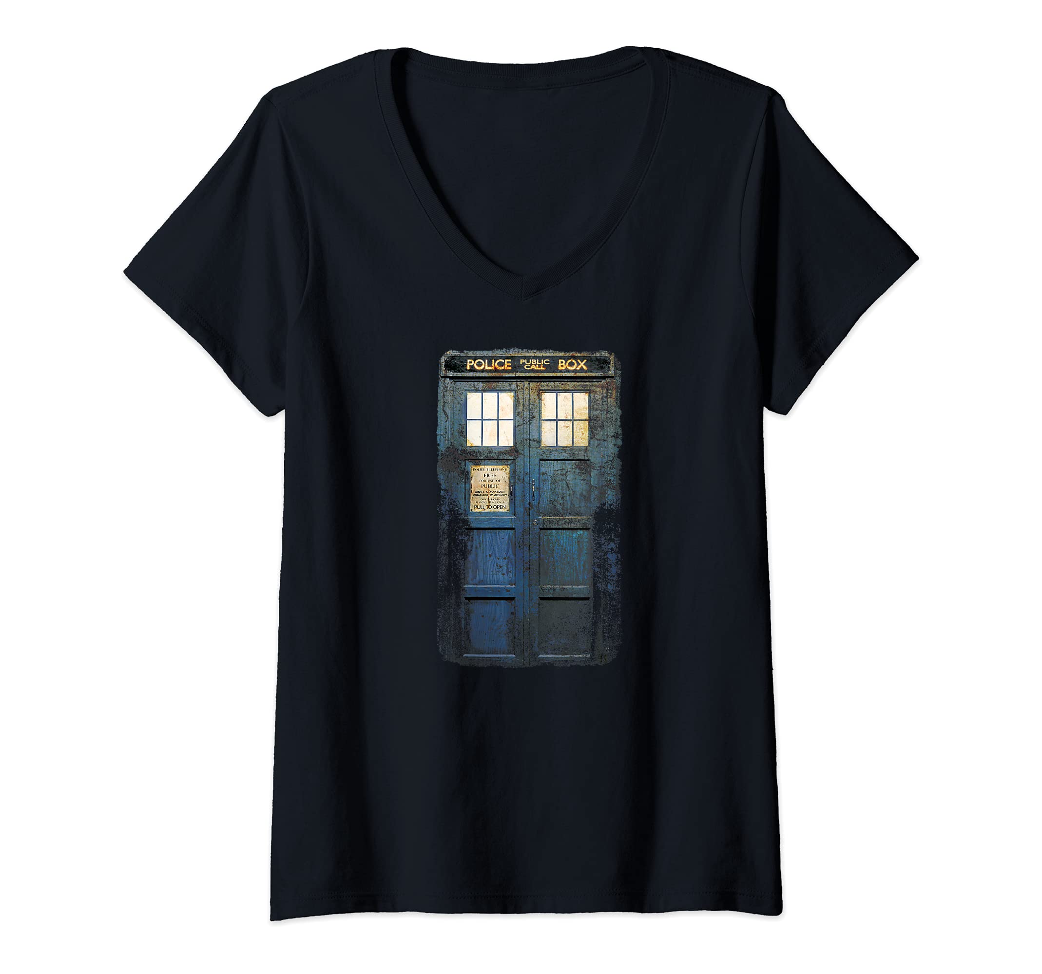 DOCTOR WHOWomens Cosplay Tardis Distressed Time-Traveller Sci-Fan V-Neck T-ShirtOEKO-TEX STANDARD 100