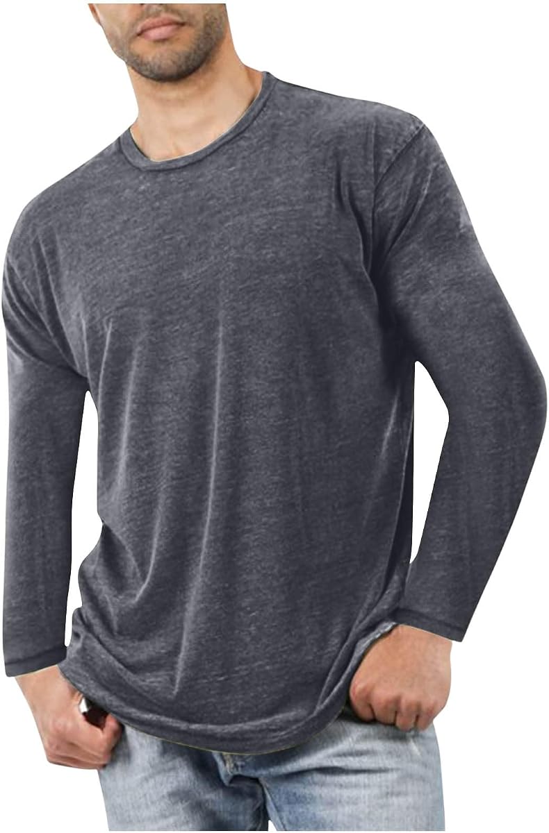 Camisas de manga larga para hombre Casual Loose Fit Solid Crewneck Home Wear Pijama Fashion Athletic Gym Workout Tee Tops