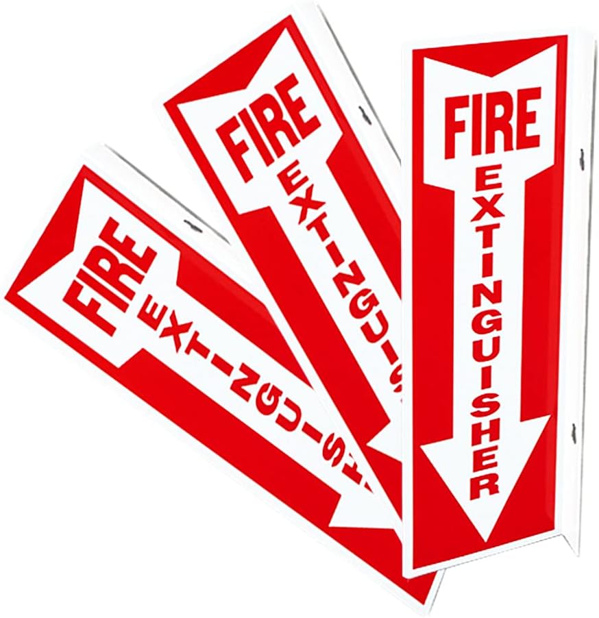 (10 Pack) 90 Degree Angle Plastic Double Sided Fire Extinguisher Sign 4″ X 12″, ‎red
