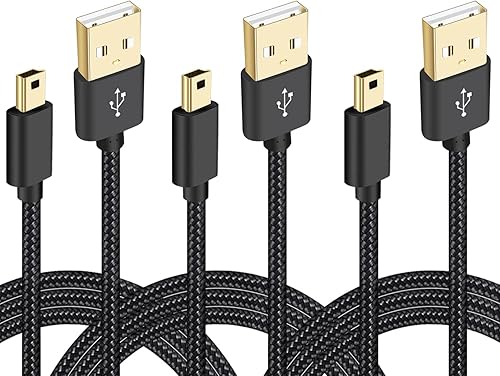 Cable mini USB trenzado, paquete de 3 cables USB 2.0 tipo A a Mini B de 3 pies para GoPro HERO4, Hero 3, controlador de PS3, Canon PowerShot,