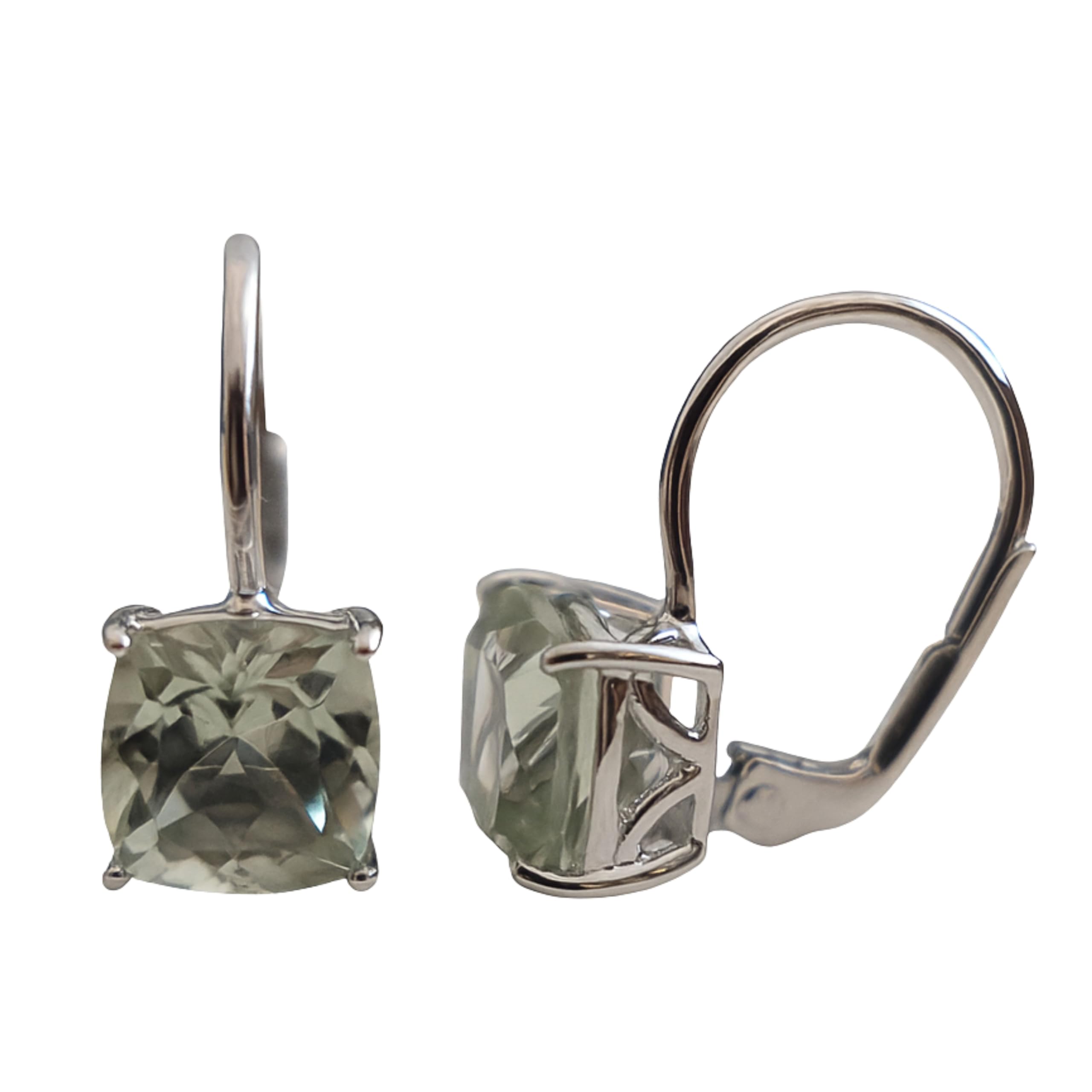Orecchini pendenti in argento 925 con prasiolite ametista verde - Taglio cuscino sfaccettato - Gioiello elegante e raffinato