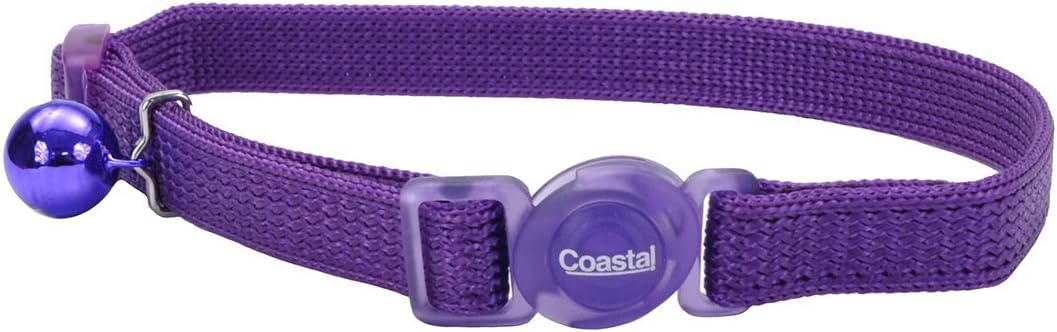 Coastal Pet Safe Cat Adjustable Snag-Proof Nylon Breakaway Collar, Adjust 8" to 12", Purple.