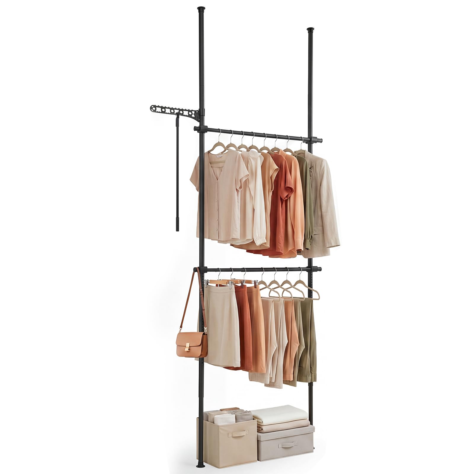 COSTWAY Telescopic Clothes Rail, Heavy Duty Clothes Rack (Black,Single)
