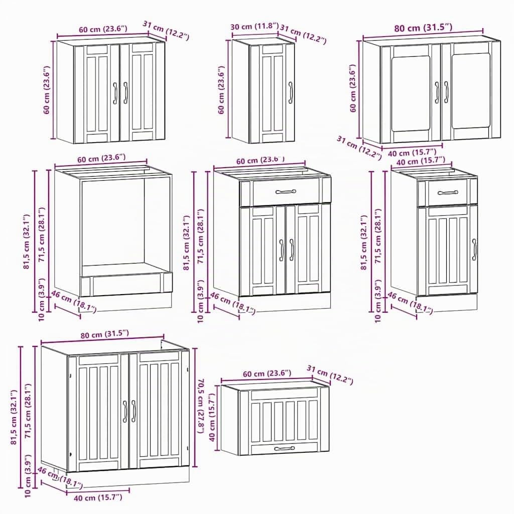 vidaXL 8-TLG. Küchenschrank-Set Lucca Betongrau Holzwerkstoff, Küchenzeile, Küchenschrank, Schrank, Hängeschrank, Spülenunterschrank, Küchenmöbel
