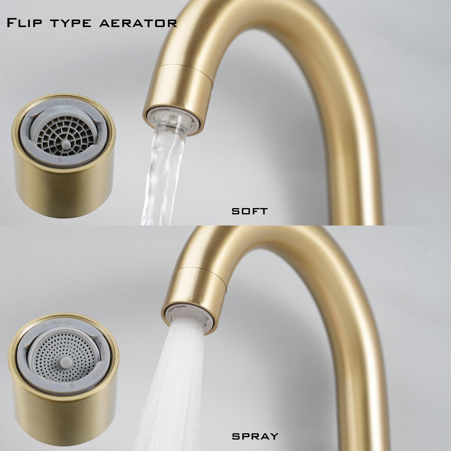 2 Cross Handle Gold Bathroom Sink Faucet Inset Dual Function Aerator Sprayer Spout Easy to Clean Scale with — view 5