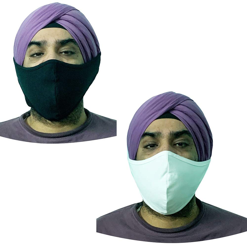 At your door Sikh Cotton Face Mask for Turban Wearers - Reusable, Washable, Black & Cream(Pack of 2)-image-45