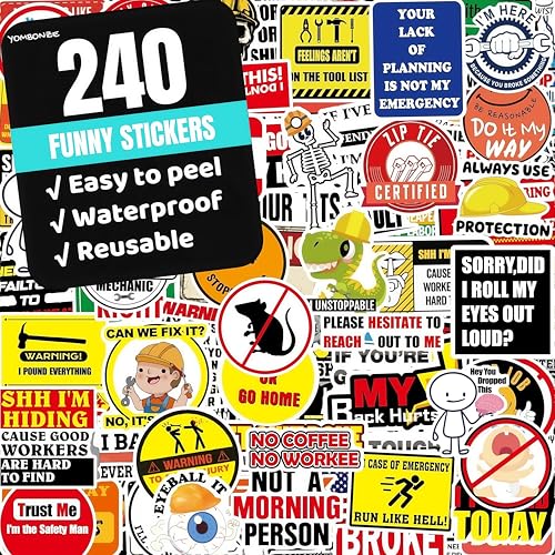 240PCS Funny Hard Hat Stickers for Adults No Repetition, Funny Blue Collar Stickers, Humor Vinyl and Waterproof Stickers for Water Bottle Laptop Tool Box Helmet Welding Electrician Construction