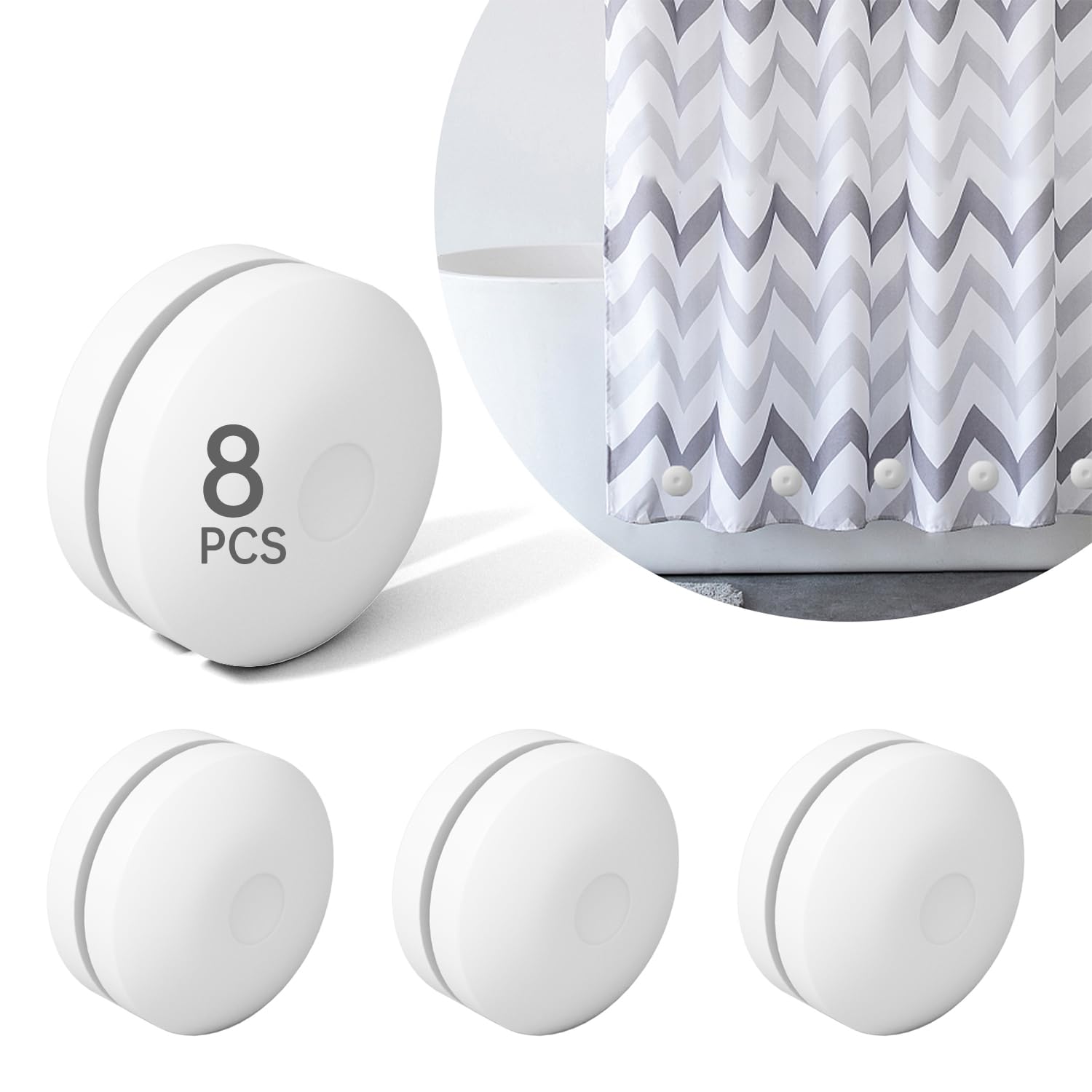 MtMinn Shower Curtain Weights - Silicone Fully Wrapped Rustproof Shower Curtain Magnets, No Sew, Waterproof, Anticollision - Heavy Outdoor Weighted Clips for Drapery, Tablecloth, Flag (4 Pairs)