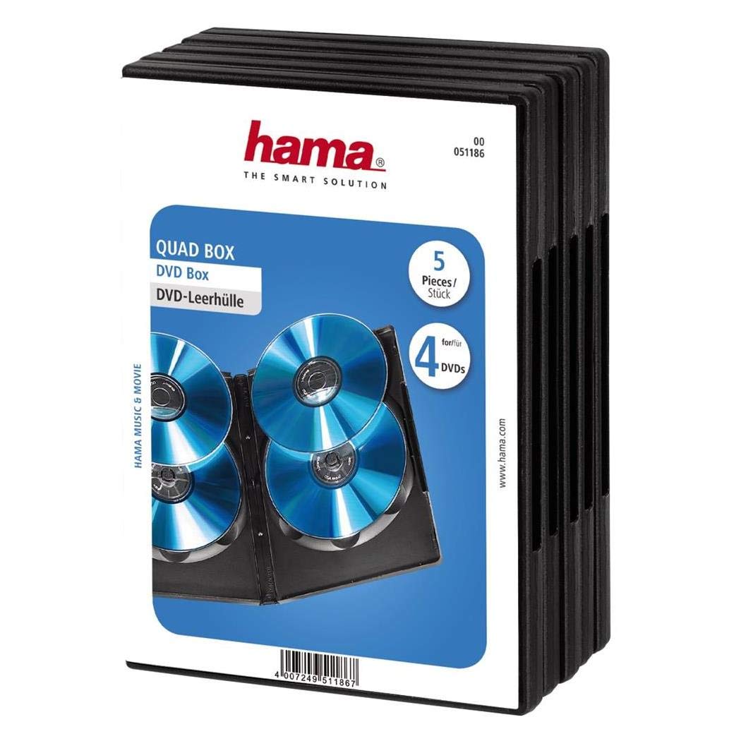 Hama Etui na płyty DVD na 4 DVD (pasuje również do płyt CD i Blu-ray, z folią do wkładania covers) 5 sztuk, czarne