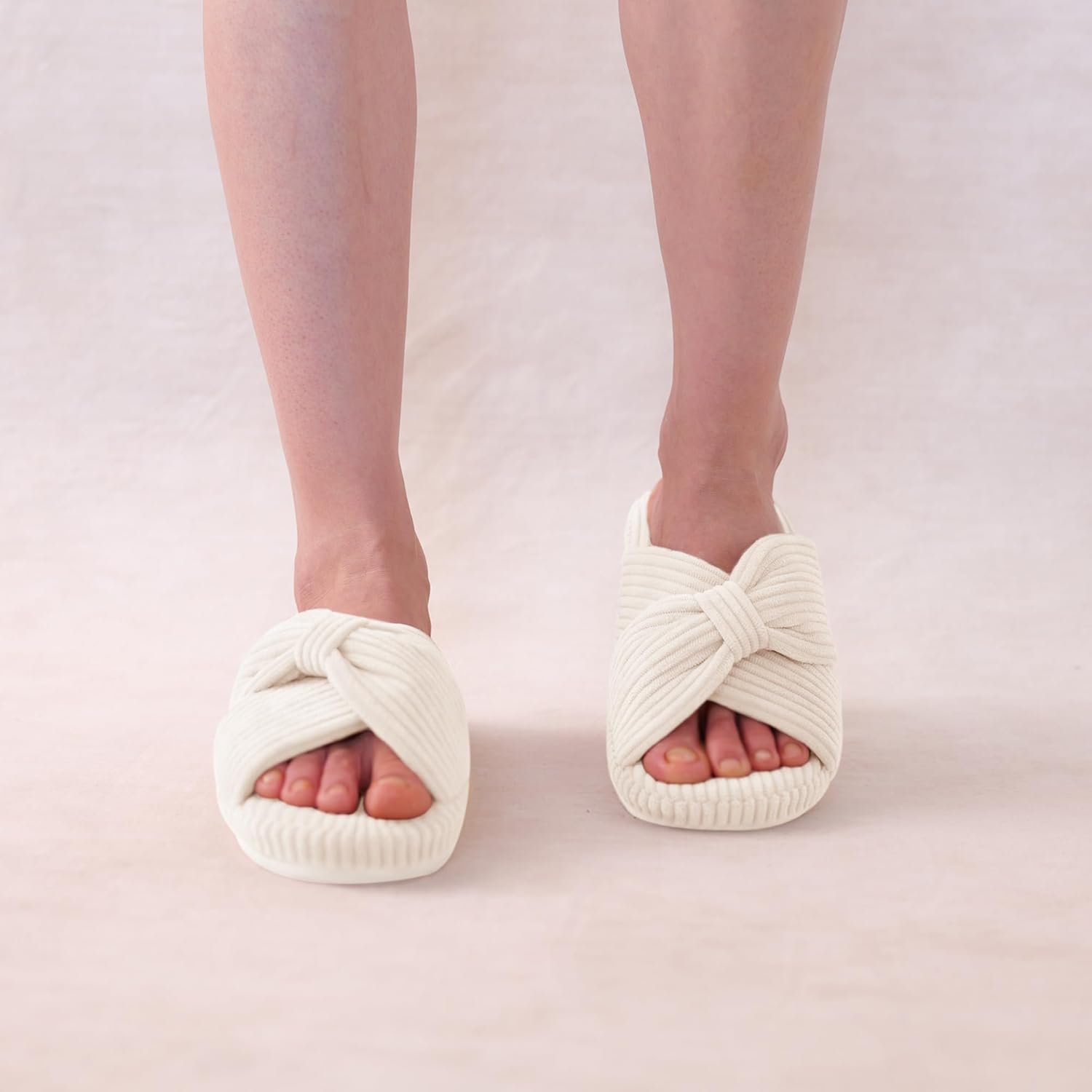 MAJOALLURE Women's Arch Support Slippers for Plantar Fasciitis Orthopedic Corduroy Crossband Memory Foam House Shoes Open Toe Bow Slide for Gift - Image 6