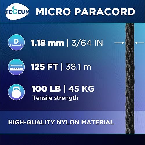 Miniatura 81 de TECEUM Micro Paracord – 0.046 in x 125 pies – Micro cable de utilidad – Cuerda de paracaídas trenzada fina – Lo mejor para manualidades, proyectos