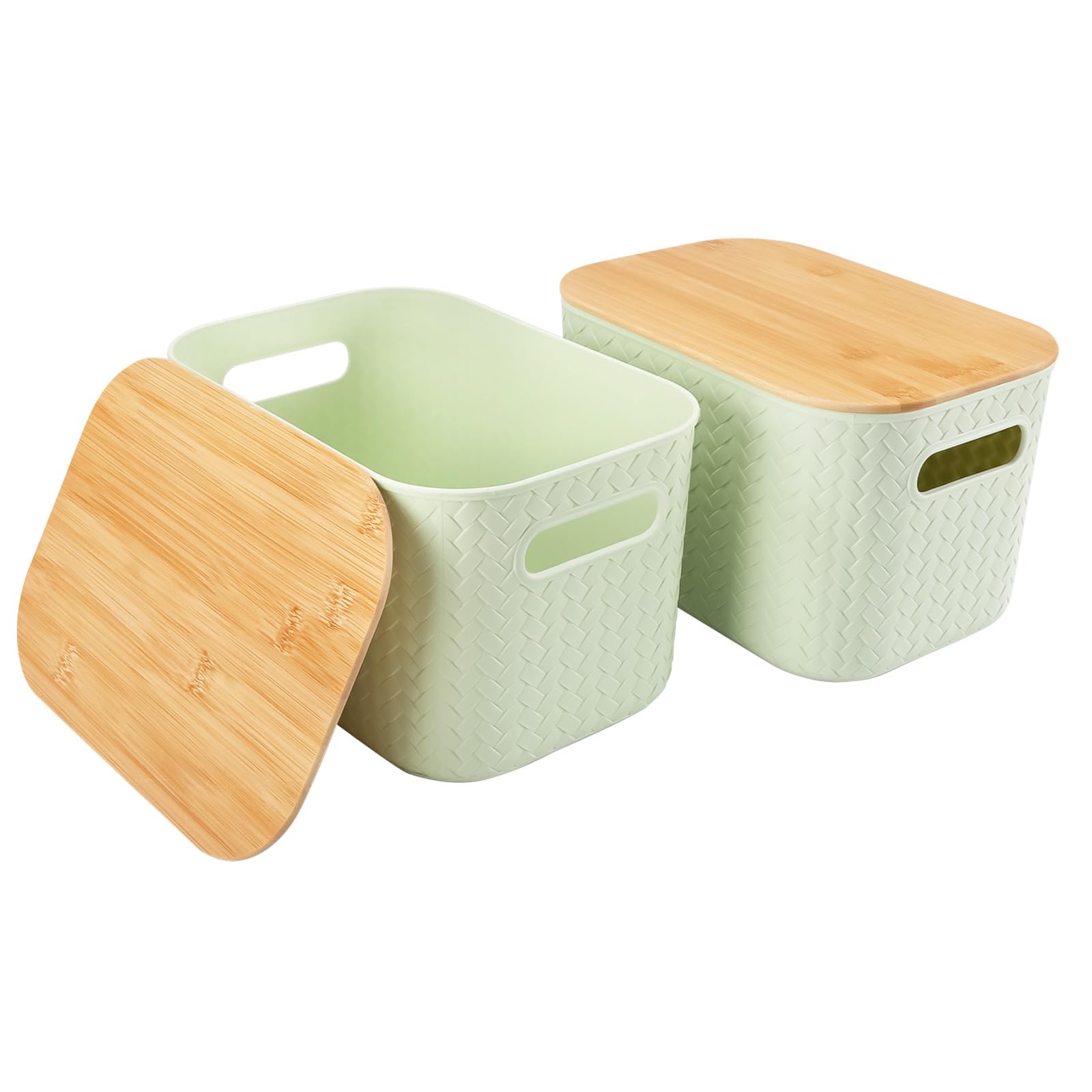 Juego de 2 Cajas de Almacenamiento,Cajas con Tapa Almacenaje,Cestas de Almacenaje Cajas Almacenaje Plastico Apilables Cesta Organizadora con Asas para Cocina Baño Armarios,25.5x18 x 15cm(Verde)