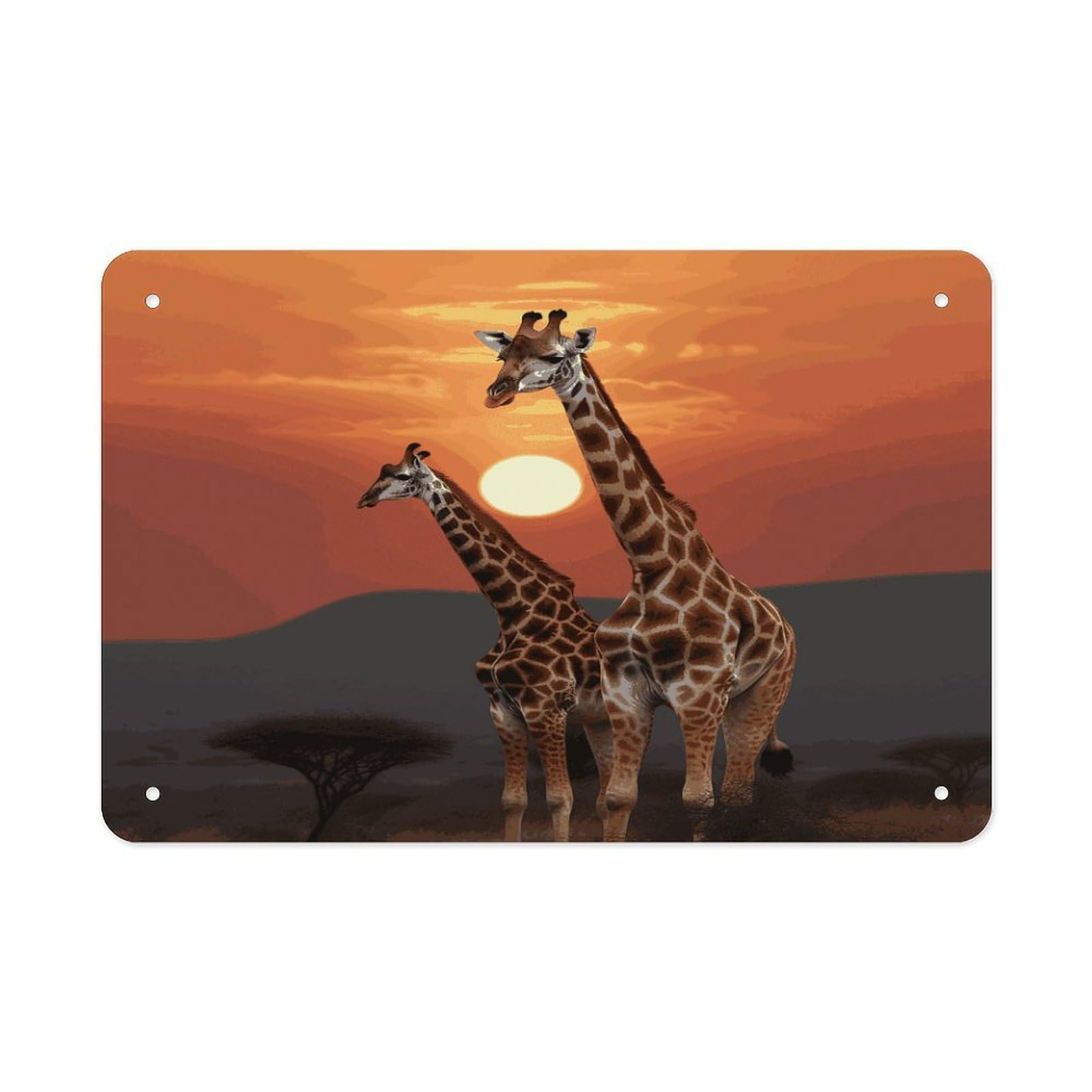 Giraffe at Sunset Metal Signs Wall Art Tin Sign