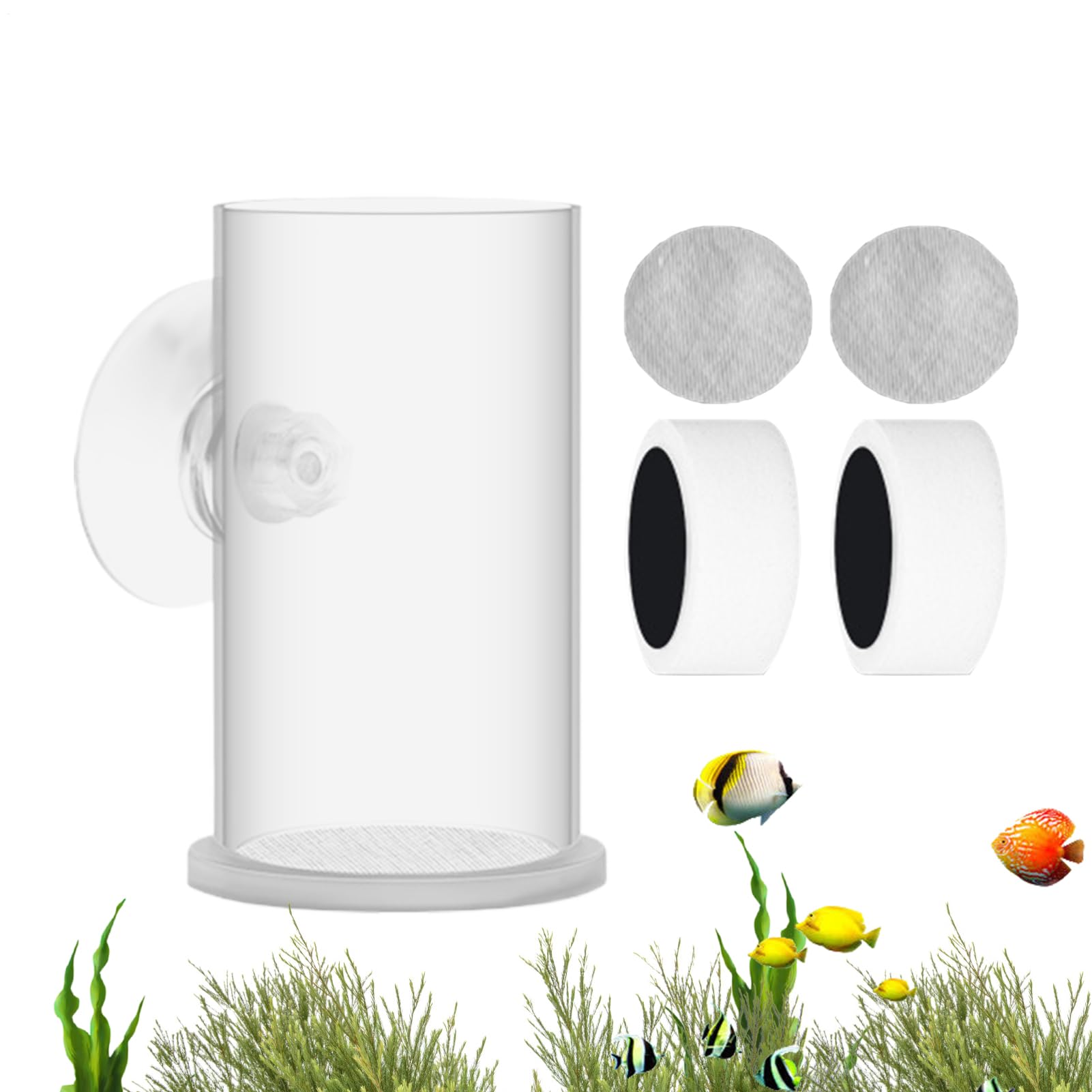 Fish Food Feeder - Transparent Feeding Bowl Set | Aquarium Dispenser With Suction Cup | Shrimp Feeding Tube For Indoor Tank, Alm Display