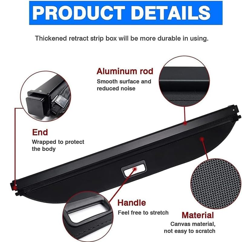 Cubierta de Carga for Maletero para Peugeot Rifter 2018 2019 2020 2021 2022 2023 2024, Maletero Trasero retráctil Estante De Equipaje Trasero Protector Lienzo Negro