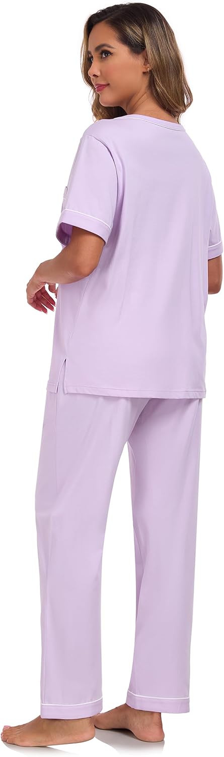 EA'S SECRET 100% Cotton Pajamas for Women Set V Neck Loungewear Pajama Pants Womens Lounge Sets Pjs Sleepwear with Pockets - Image 9
