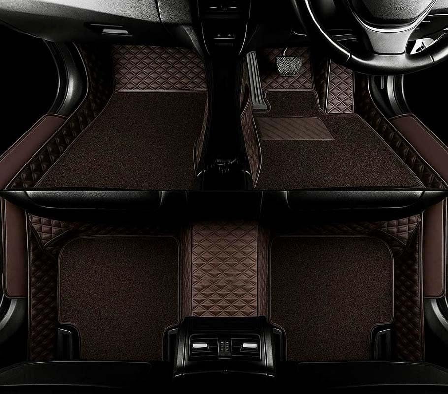 Image of Premium 7D Car Floor Mat Full Set for Mahindra Xuv 700 7 Seater | Luxury Leather with Detachable Curly /Grass Car Foot Mat with Heal Pad | 100% Waterproof & Anti-Skid (Coffee Coffee)