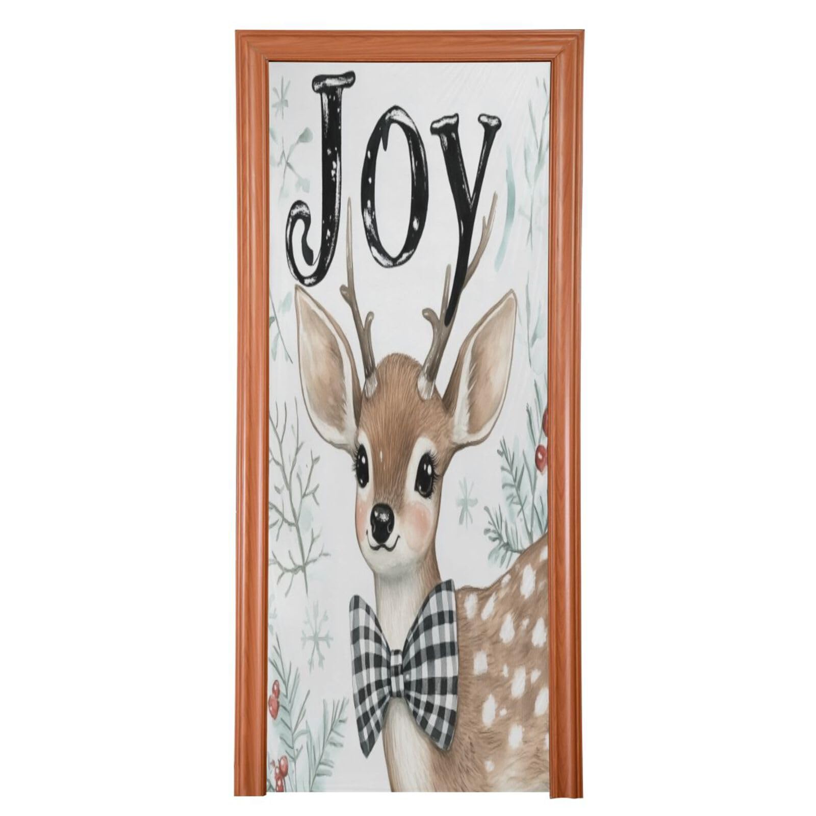 J JOYSAY Christmas Joy Reindeer Door Decorations Door Cover Xmas Front Door Decor Xmas Decorations Door Decor for Outdoor,36x98 in