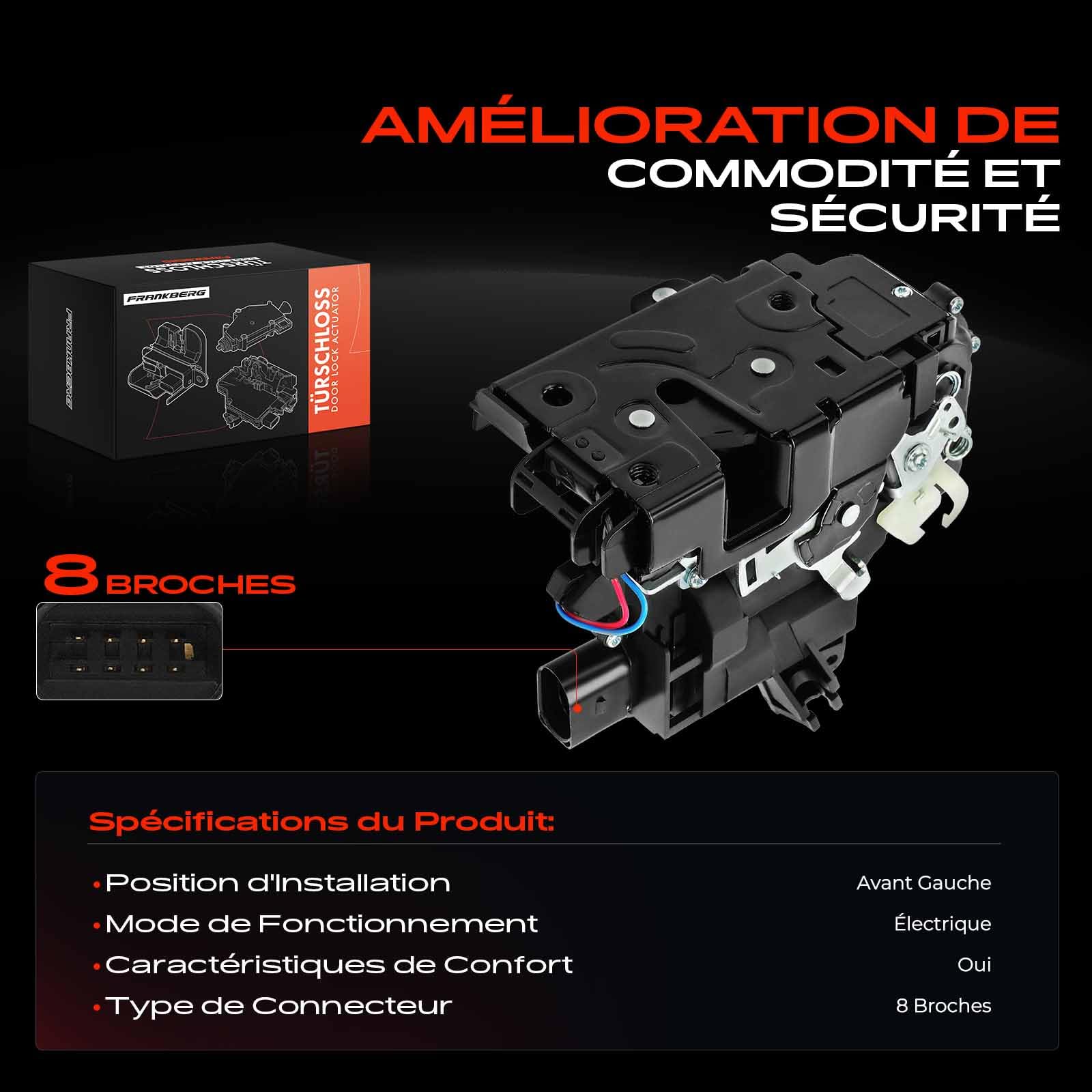 Frankberg Serrure de Coffre Avant Gauche Compatible avec Golf IV 1J1 L.u.p.o 6E1 6X1 Golf IV Variant 1J5 P.a.s.s.a.t Variant 3B5 P.a.s.s.a.t Variant 3B6 Remplacer# V10-85-6346