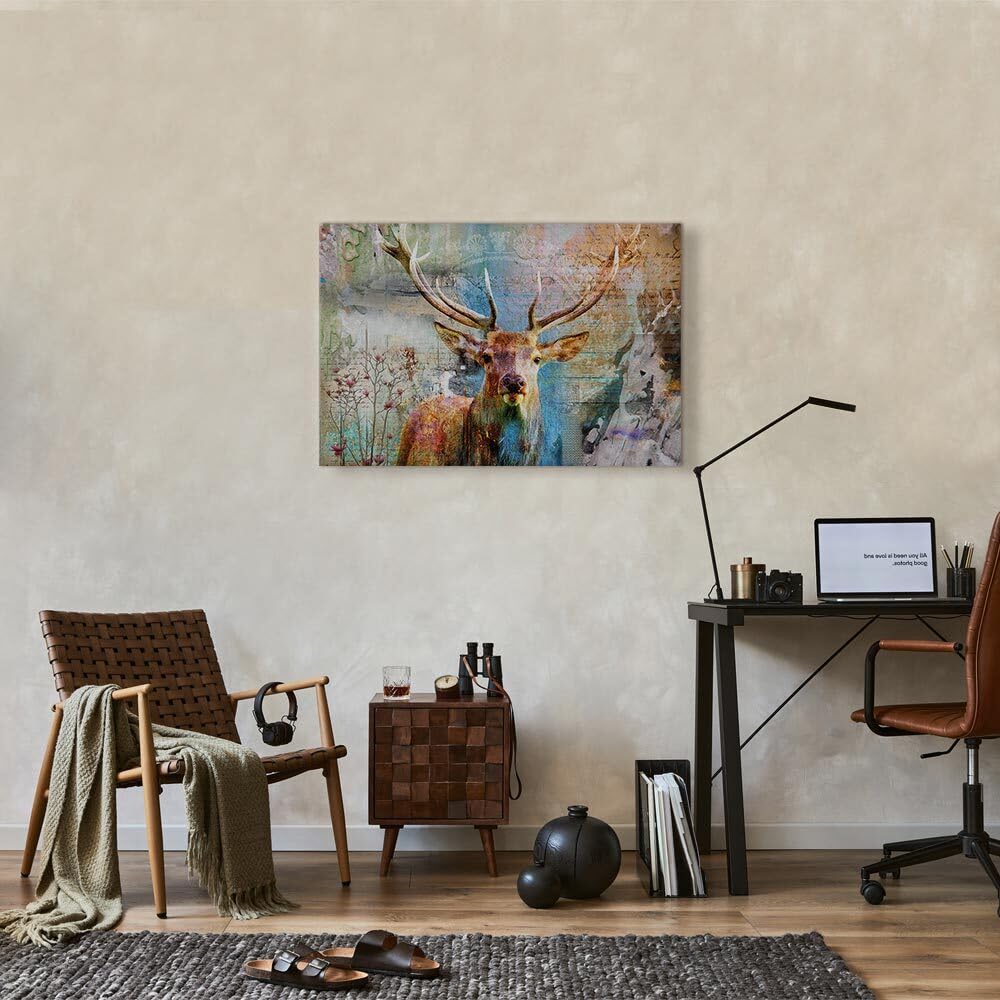 decomonkey Bilder Hirsch 120x80 cm Leinwandbilder Bild auf Leinwand retro