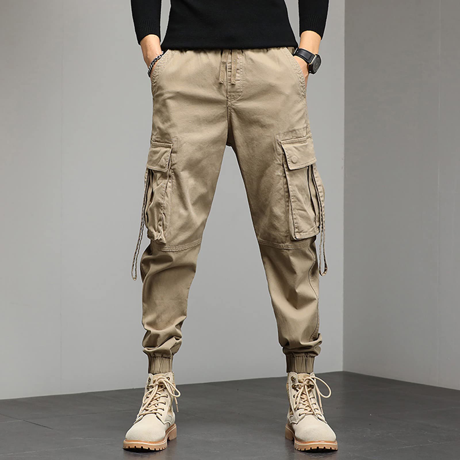 Pantalones cargo para hombre, cintura elástica, pantalones con puños para hombre, pantalones holgados de talla grande, pantalones de trabajo al aire libre, pantalones de trabajo al aire libre