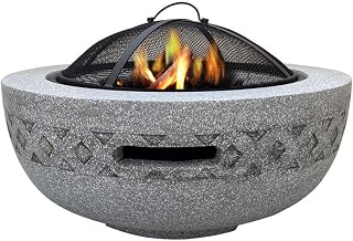 Small Firepit, Fire Pit with BBQ Grill Shelf, Fire Bowl for Garden and Patio Magnesium Oxide Material Grill Camping Bowl BBQ with Poker, Grill, Mesh Lid, Grate