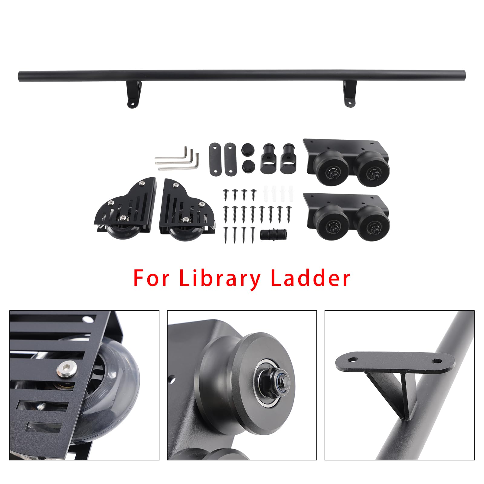 Bruce & Shark Rolling Library Sliding Ladder,Rollbare Bibliotheksleiter, Gleitleiterschienensatz für Bücherregale Lager Küche, DIY Möbel, Schwere Rollschiene für Schiebeleitern mit Bremse