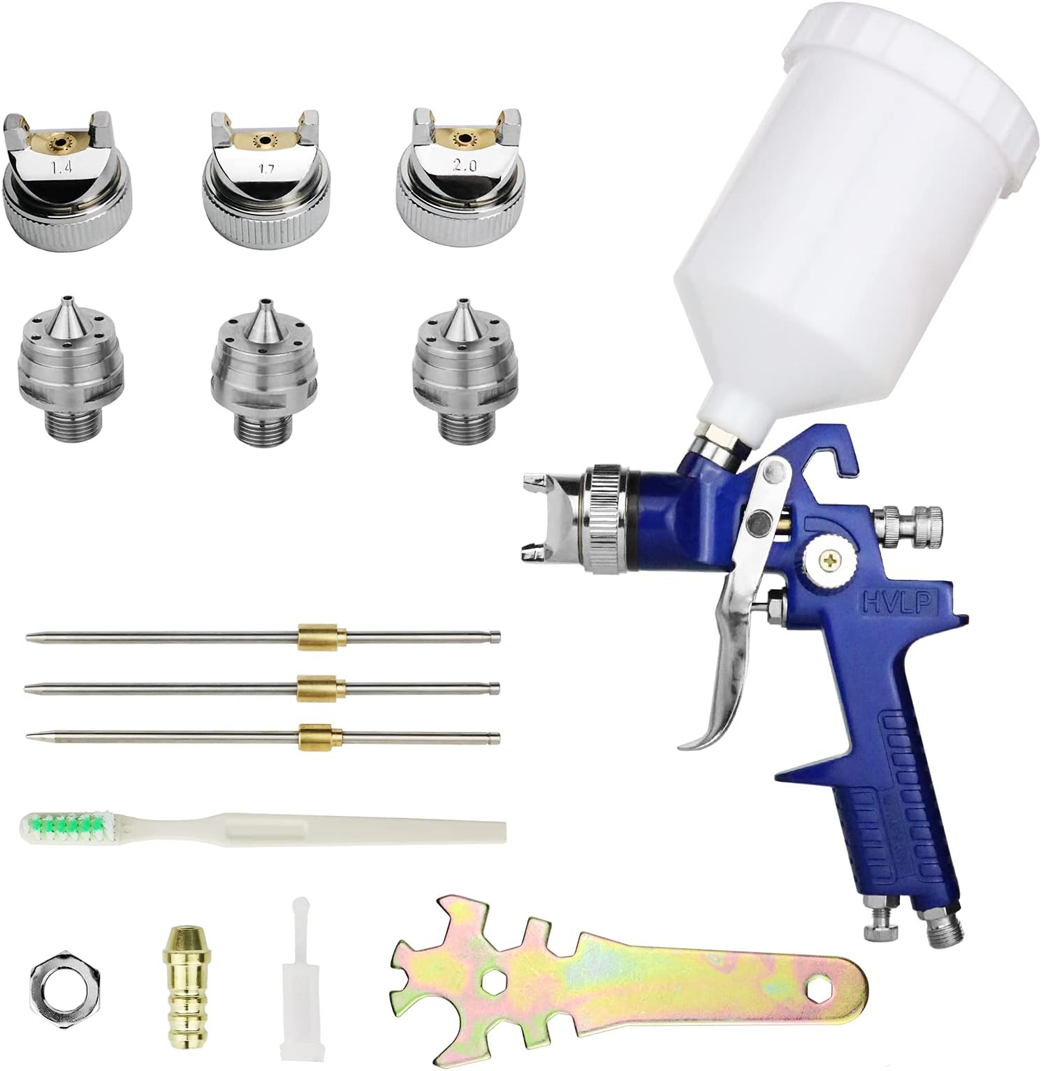 HVLP Spray Gun with Replaceable 1.4mm 1.7mm 2.0mm Nozzles Needle Cap Automotive Air Paint Sprayer Gun Kit with 600cc Cup for Car Primer,Furniture Repair,Cake Decoration,Model Making,Wall Painting