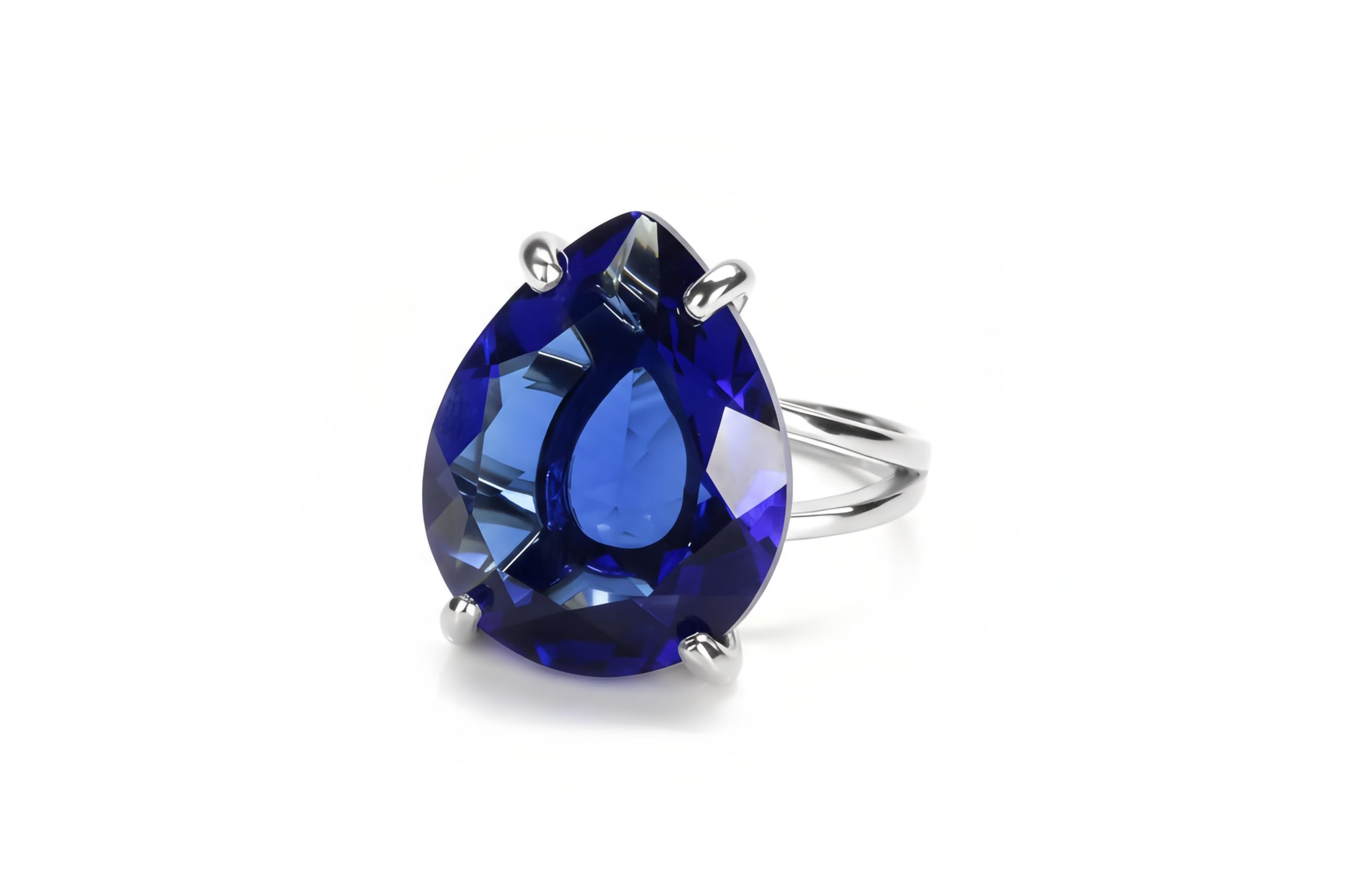 Zafiro Plata de Ley Anillo Lágrima - Anillo Compromiso de Pera Vibrante, Anillo Declaración, Anillo Piedras Preciosas - Regalo para Cumpleaños, Aniversario, Ocasiones Especiales