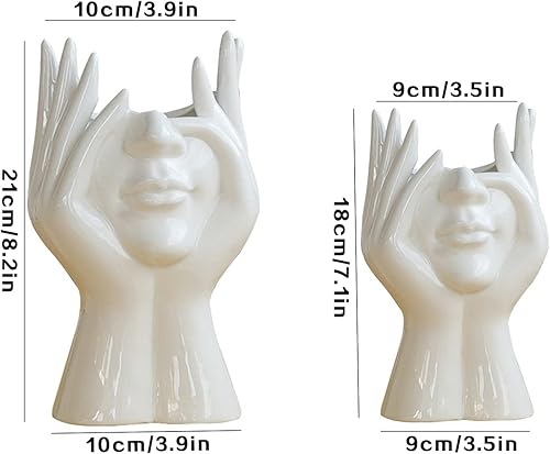 Miniatura 7 de Jarrón de cerámica de arte de cara humana, florero de arreglo floral seco para decoración y escultura moderna, maceta blanca, centros de mesa,