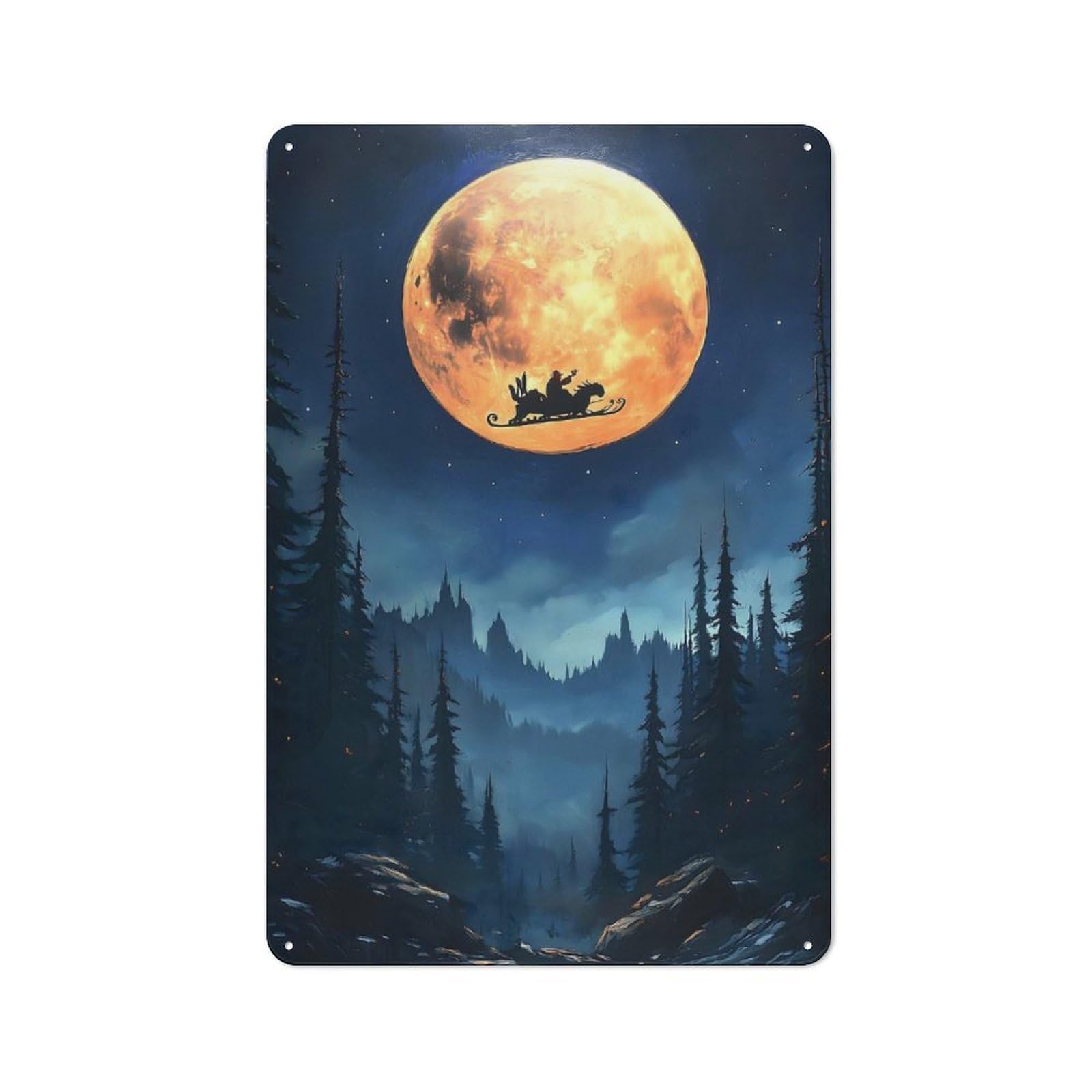 Junmoney Santas Night Flight Christmas Rustic Metal Plaque 30X20cm For Lounge Or Reading Corner, For Home Office, Studio And Craft Room Walls