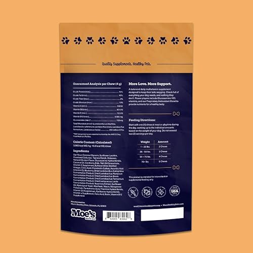 Miniatura 3 de Moe's - Multivitamínico esencial 5 en 1 para perros, 90 masticables con sabor a pollo para el apoyo inmunológico del perro, corazón, piel, pelaje y