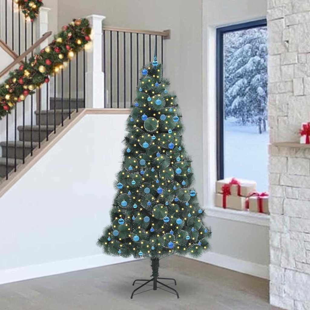 Kunst-Weihnachtsbaum 240 cm, 300 LED warmweiß, inkl. Kugeln & USB, grün