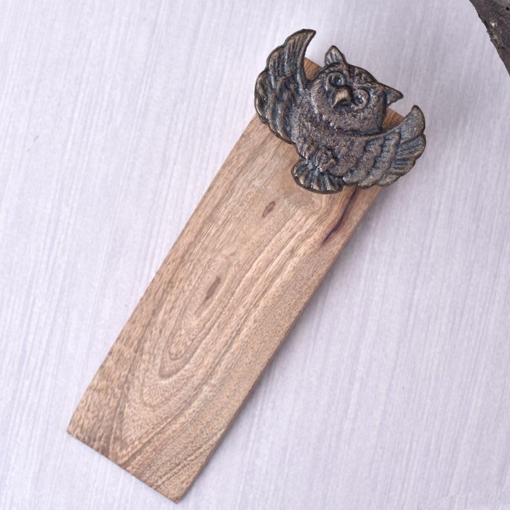 IndianShelf 1 Piece Iron and Wood Decorative Door Stoppers for Bottom of Door- Antique and Brown Heavy Duty Non Slip Rubber Base Door Wedges- Sturdy Floor Door Stop for Inside and Outside