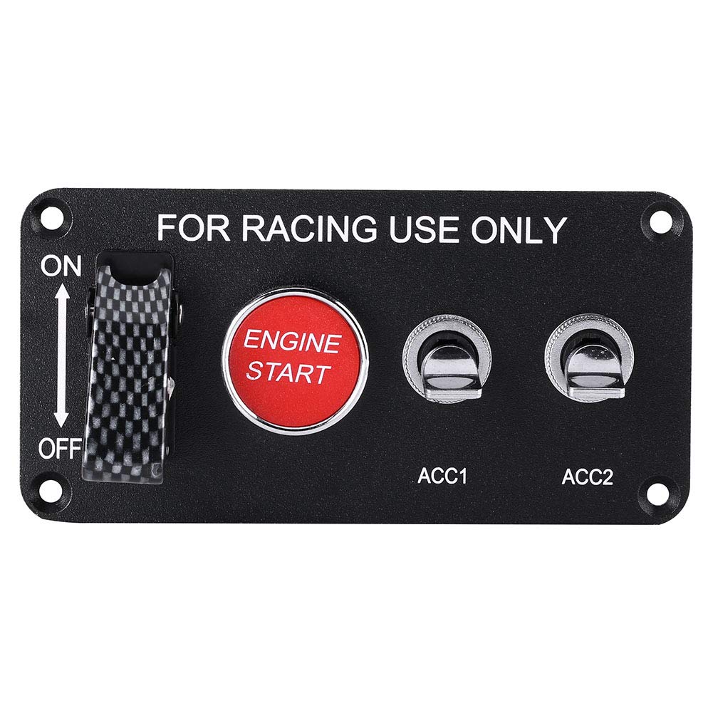 Pannello Interruttore di Accensione per Auto da Corsa Aramox, Pannello Interruttore di Accensione a Levetta LED 5in1 12V con Pulsante di Avviamento Motore per Camion Camper per