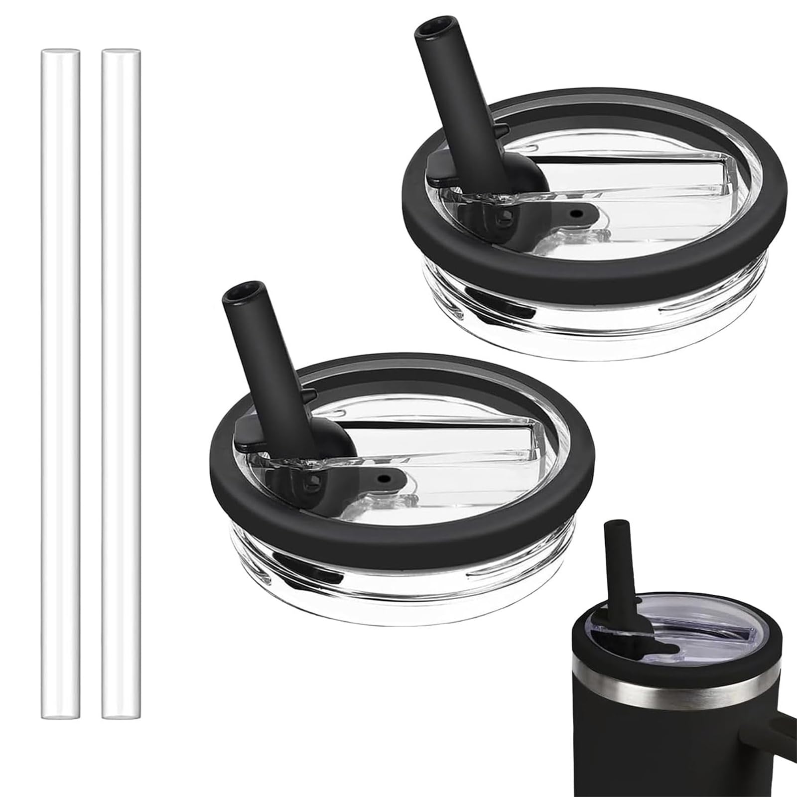 2 Pack 40 ozFlip Straw Lid Replacement for Tumbler, Spill Proof Leakproof Tumbler Lid Compatible with Stanley Cup Accessories (Black) โ image 1