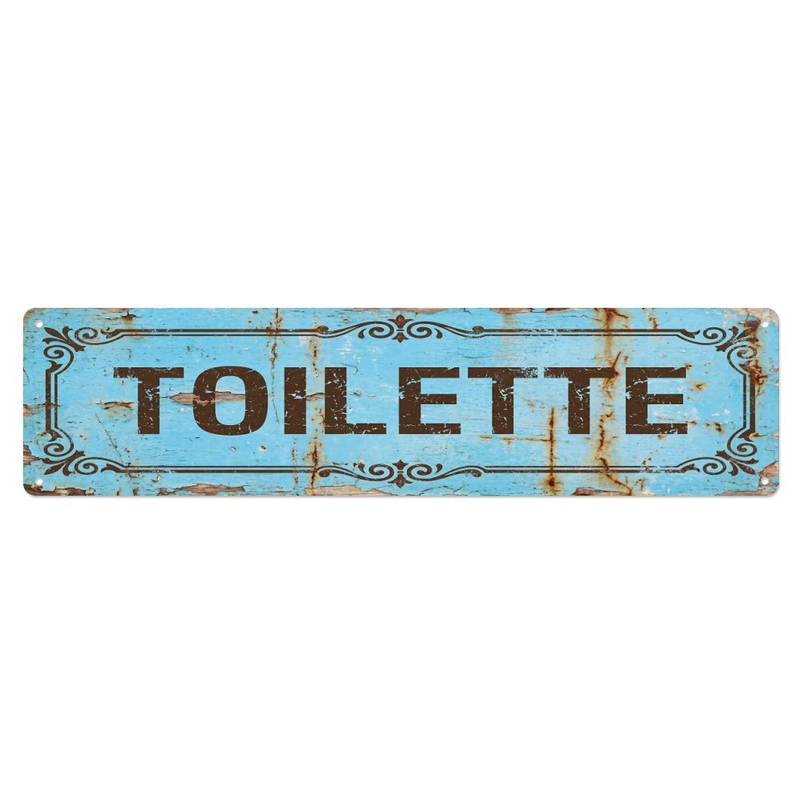 Weathered Cheerful Hotel Restroom Toilet(WC) Door Metal Tin Sign Plaque Wall Decor for Cafe, Club Bar, Office, Home Garden Metal Poster 4x16Inch