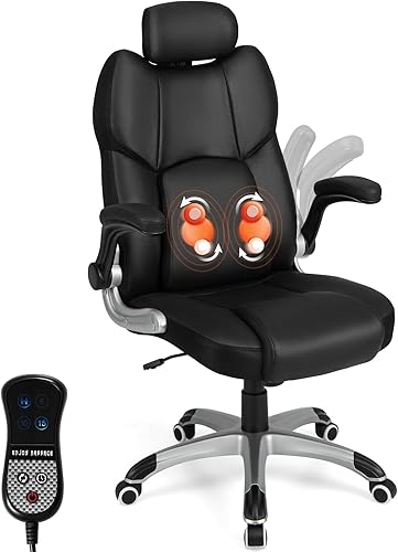 COSTWAY Silla ejecutiva de oficina de masaje 3D, silla de escritorio de piel sintética con reposacabezas ajustable y soporte lumbar, silla de COSTWAY Silla ejecutiva de oficina de masaje 3D, silla de escritorio de piel sintética con reposacabezas ajustable y soporte lumbar, silla de