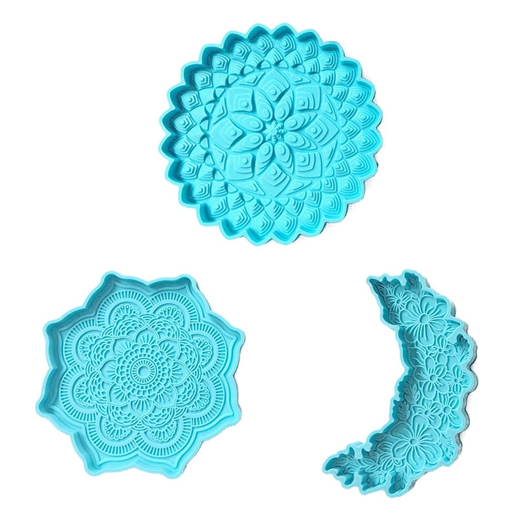 6Wcveuebuc 3 Pcs Flower Shaped Coaster Epoxy Resin Mold Cup Mat Casting Silicone Mould DIY Crafts Home Decoration Ornaments Making Tools