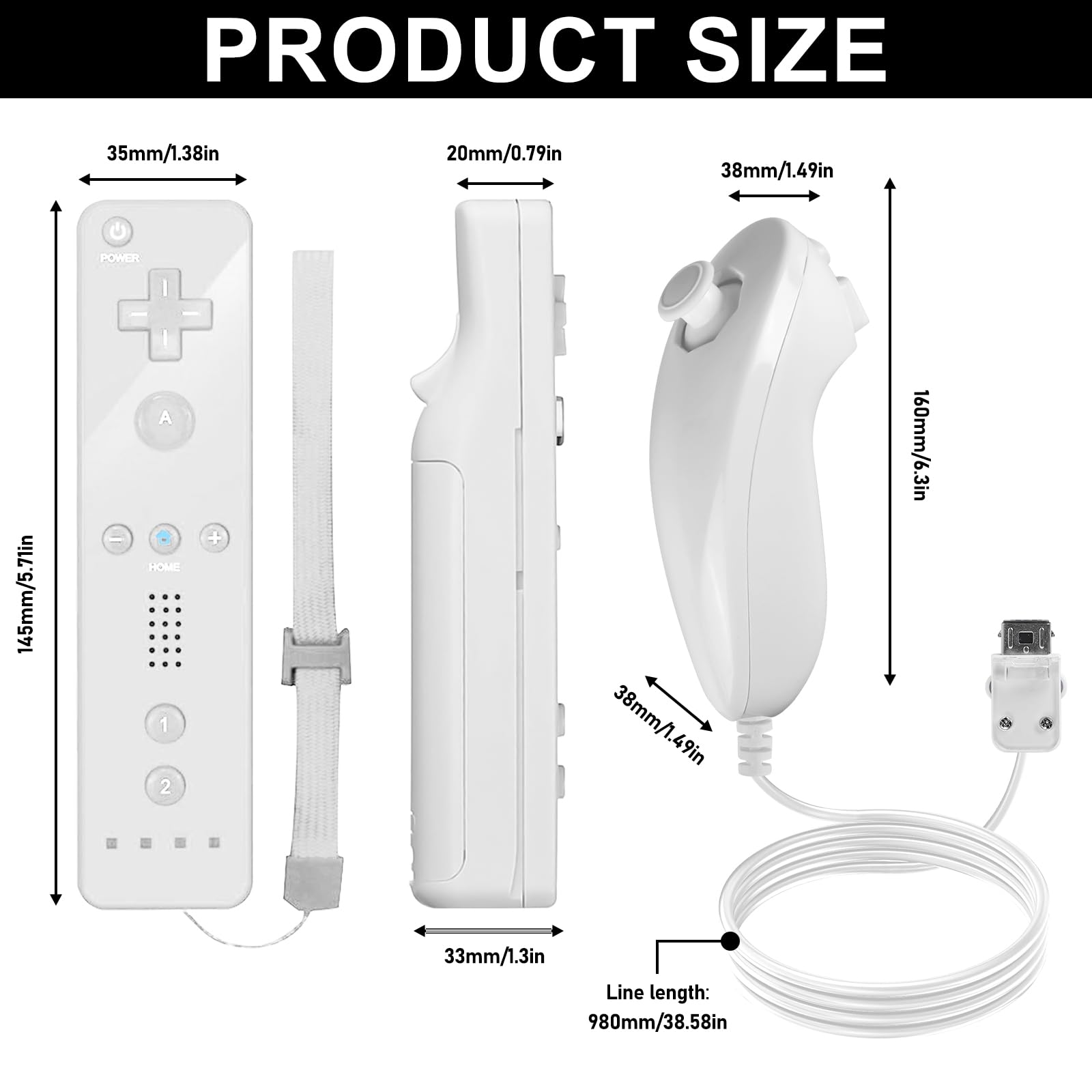 Leikurvo Lot de 2 manettes Wii Remote, incluant une télécommande Wii et un Nunchuk pour consoles Wii/Wii U (Blanc)
