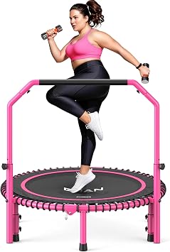 BCAN BT2 40/48" Rebounder Trampoline for Adults, Indoor, 450/550lbs,Bungees Rebounder for Adults, Adjustable Handlebar, Quiet Mini Exercise Trampoline for Indoor Workout, Low-Impact|FED Fitness