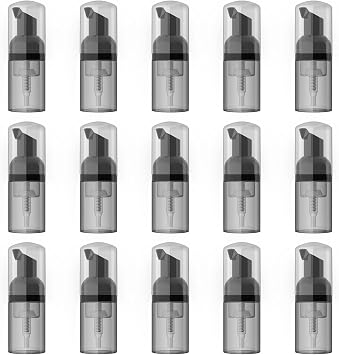 LONGWAY 15PCS Foam Bottle Pump,1OZ Mini Foam Bottle Dispenser Black+Gray